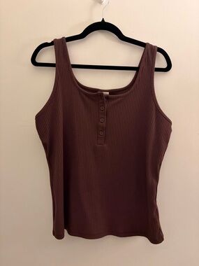 a new day Ribbed Henley Tank Top - Brown